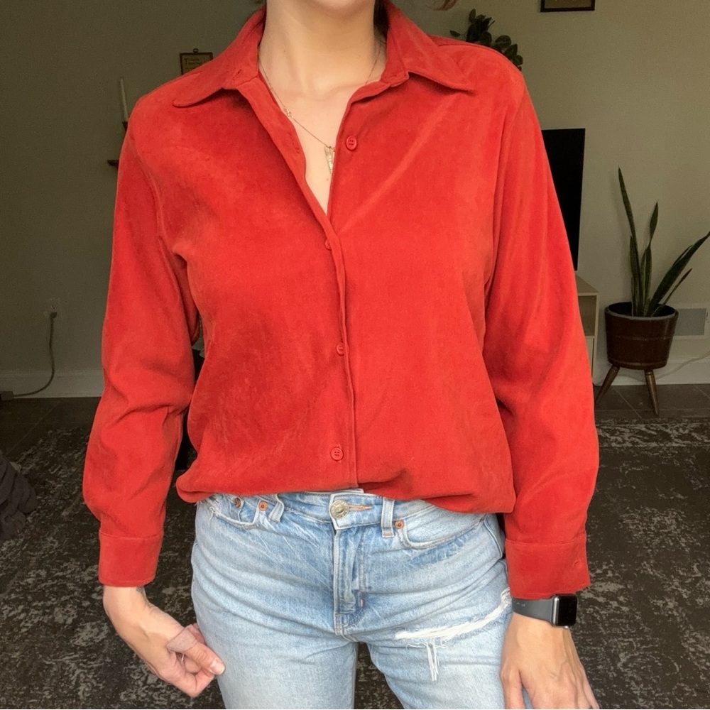 Vintage blouse CLIO petites rust orange button down size petite small